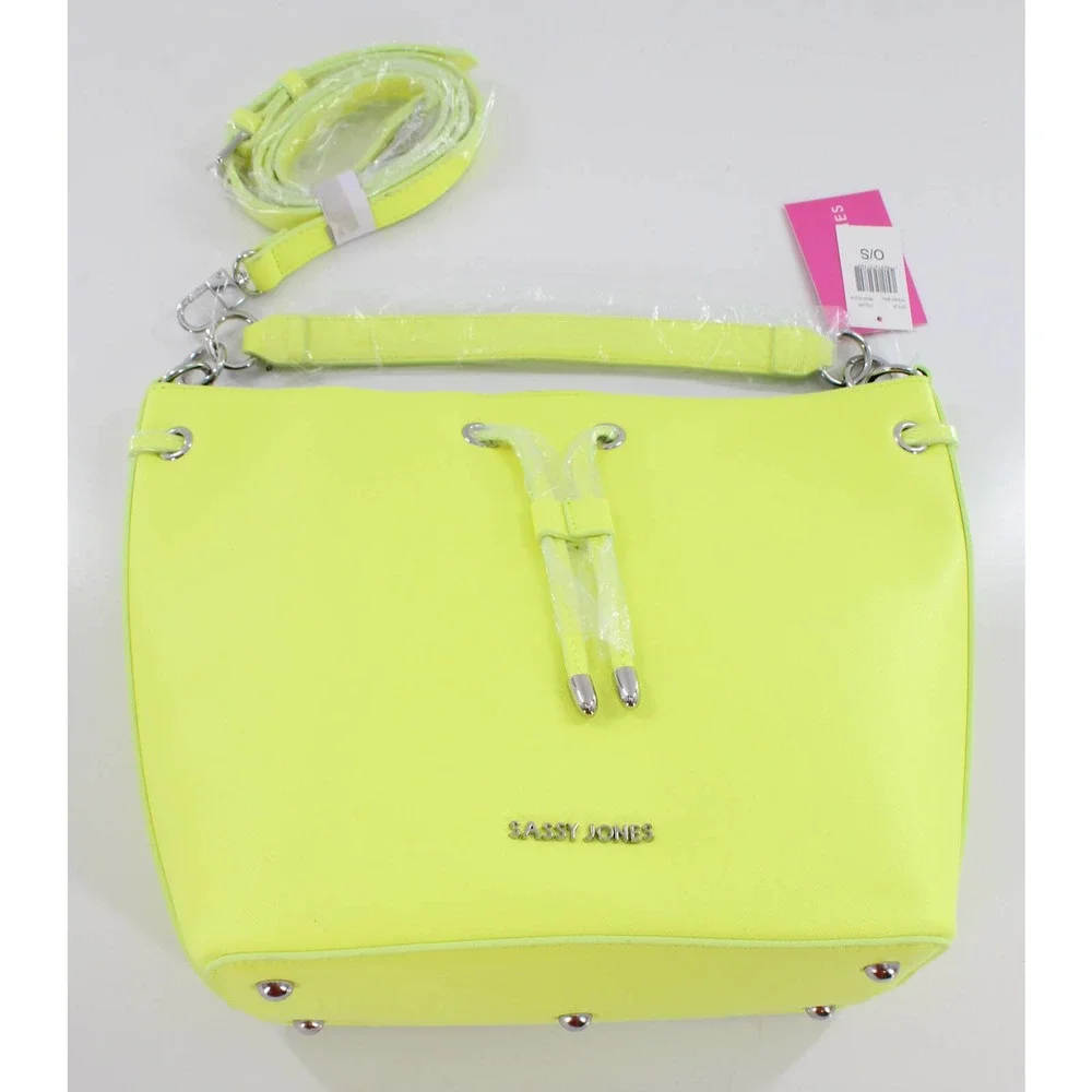 Sassy Jones Emma Saffiano Yellow Faux Leather Bucket Bag #SJ66 - Picture 1 of 6